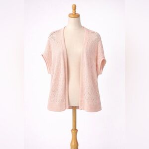 POL Pink Lace Knit Boho Cardigan Open Front Kimono Sleeve Layering Sweater Sz M